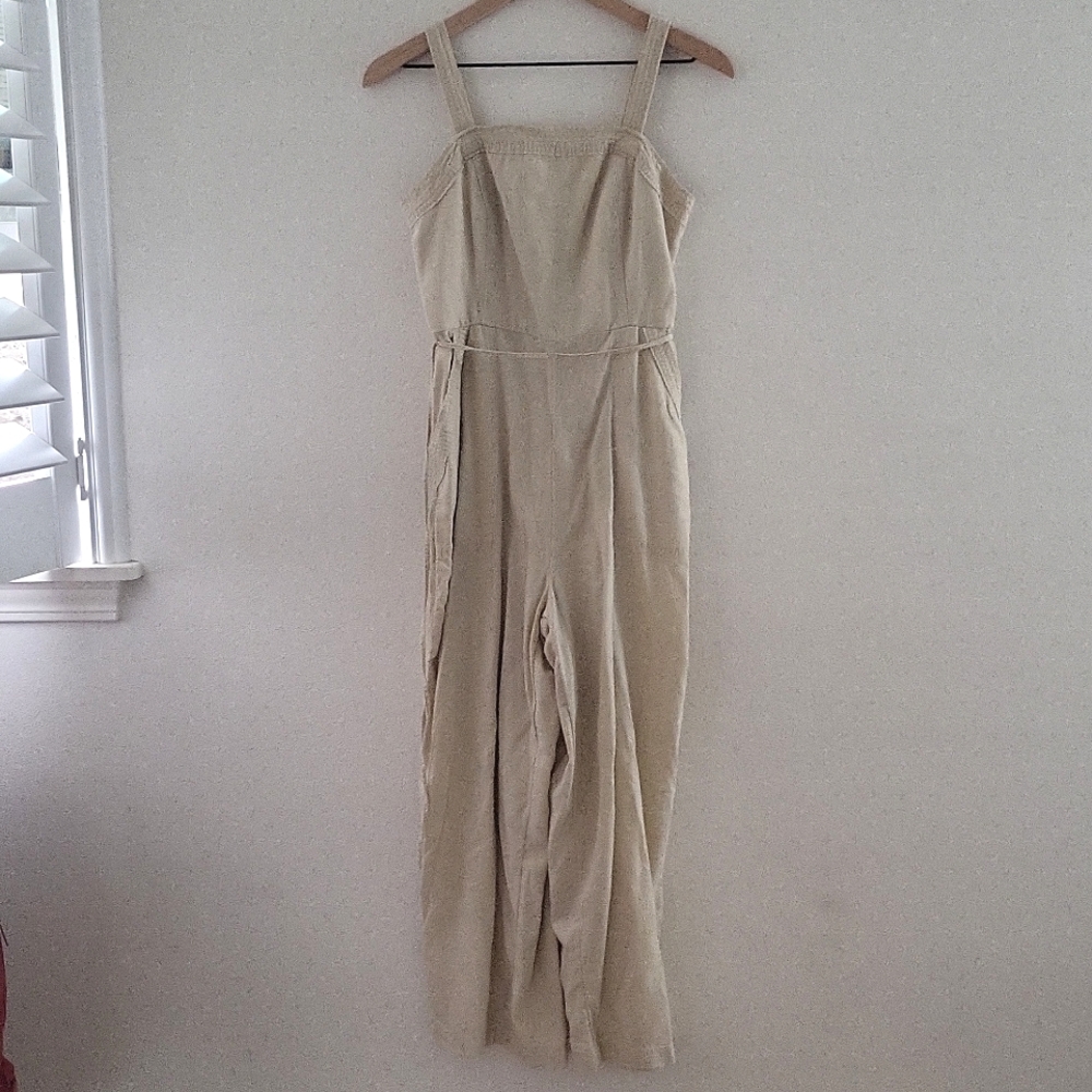 Beige Linen Blend Jumpsuit
